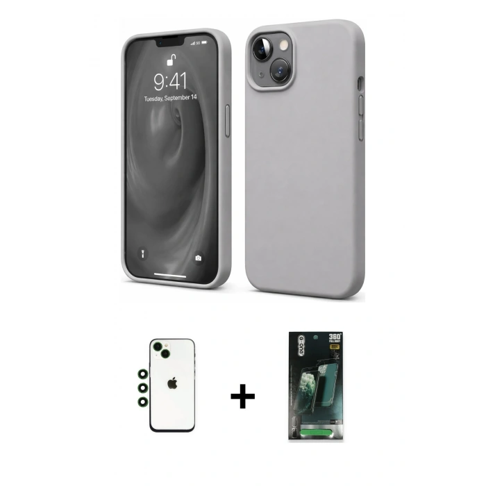 MARSİLYAN™- iPhone 14 Kılıf Kozmos Yansıma Özel Seri - Şeffaf 360 Full Body Arka Koruyucu + Shine Kamera Lens - YL