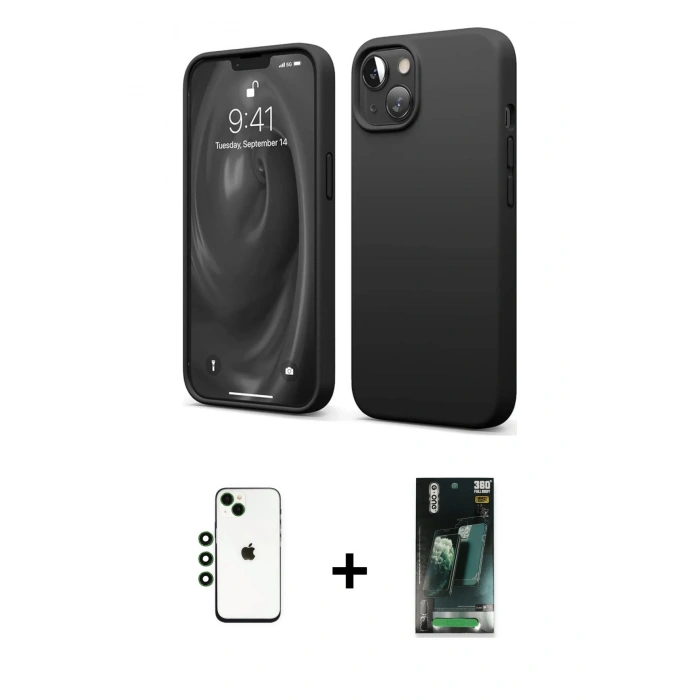 MARSİLYAN™- iPhone 14 Kılıf Kozmos Yansıma Özel Seri - Şeffaf 360 Full Body Arka Koruyucu + Shine Kamera Lens - YL