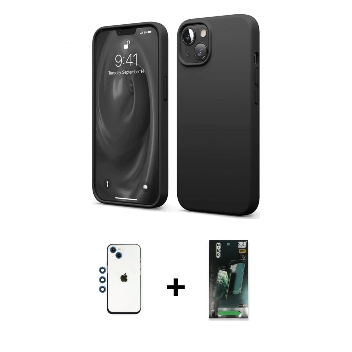MARSİLYAN™- iPhone 14 Kılıf Kozmos Yansıma Özel Seri - Şeffaf 360 Full Body Arka Koruyucu + Shine Kamera Lens - MI