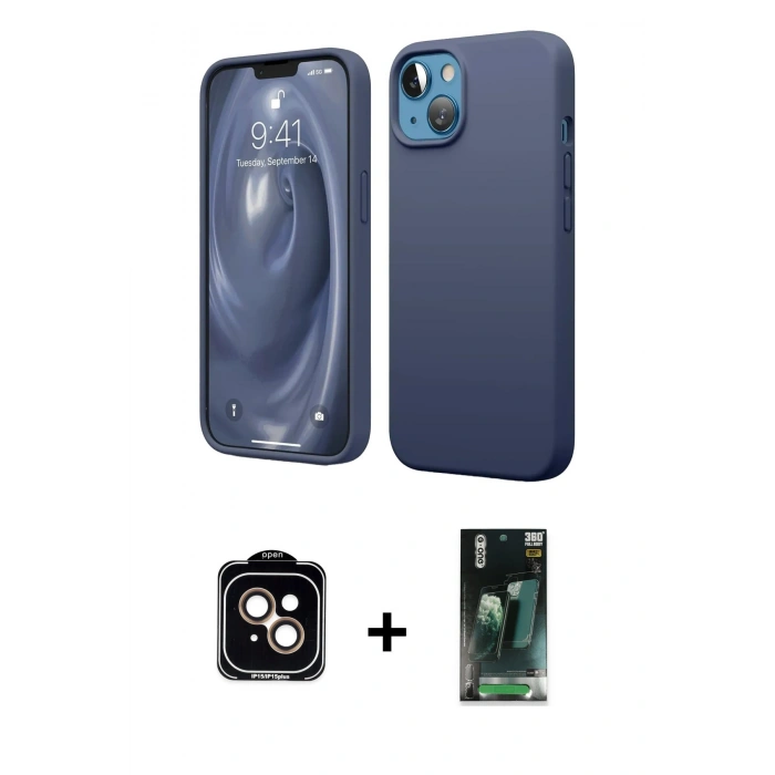 MARSİLYAN™- iPhone 14 Kılıf Kozmos Yansıma Özel Seri - Şeffaf 360 Full Body Arka Koruyucu + PVD Metal Kamera Lens - TU