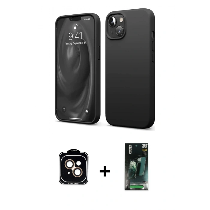 MARSİLYAN™- iPhone 14 Kılıf Kozmos Yansıma Özel Seri - Şeffaf 360 Full Body Arka Koruyucu + PVD Metal Kamera Lens - TU