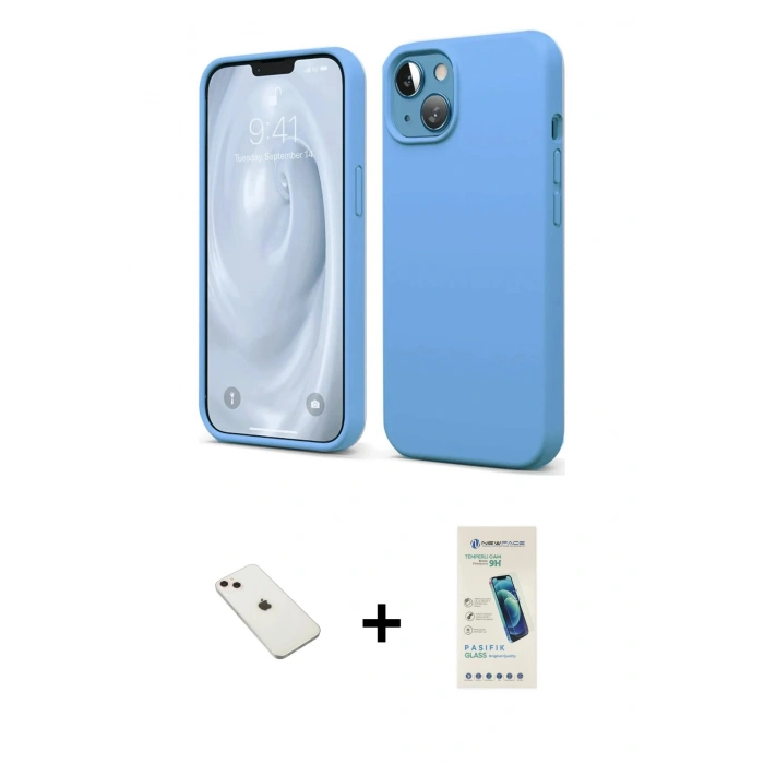 MARSİLYAN™- iPhone 14 Kılıf Kozmos Yansıma Özel Seri - Şeffaf Pasifik Cam Ekran Koruyucu + Diamond Kamera Lens - PE