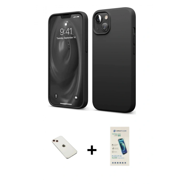 MARSİLYAN™- iPhone 14 Kılıf Kozmos Yansıma Özel Seri - Şeffaf Pasifik Cam Ekran Koruyucu + Diamond Kamera Lens - KI