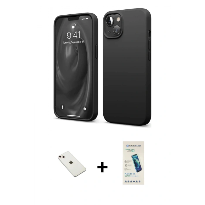 MARSİLYAN™- iPhone 14 Kılıf Kozmos Yansıma Özel Seri - Şeffaf Pasifik Cam Ekran Koruyucu + Diamond Kamera Lens - PE
