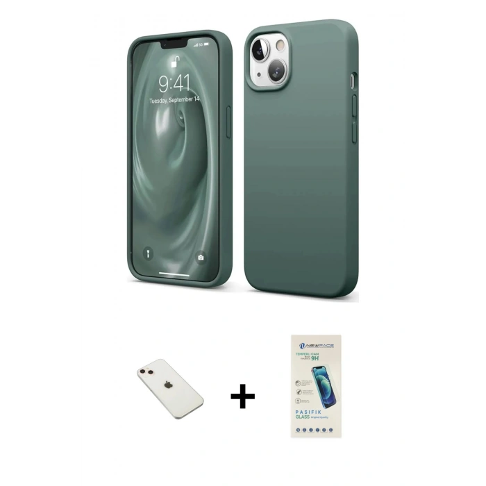 MARSİLYAN™- iPhone 14 Kılıf Kozmos Yansıma Özel Seri - Şeffaf Pasifik Cam Ekran Koruyucu + Diamond Kamera Lens - PE