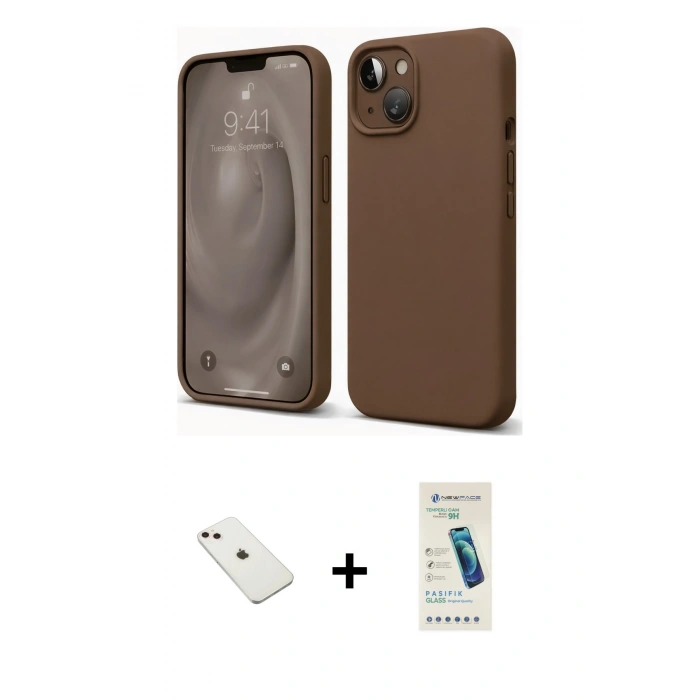 MARSİLYAN™- iPhone 14 Kılıf Kozmos Yansıma Özel Seri - Şeffaf Pasifik Cam Ekran Koruyucu + Diamond Kamera Lens - PE