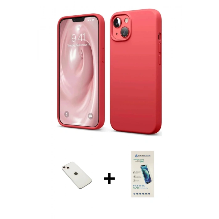 MARSİLYAN™- iPhone 14 Kılıf Kozmos Yansıma Özel Seri - Şeffaf Pasifik Cam Ekran Koruyucu + Diamond Kamera Lens - PE