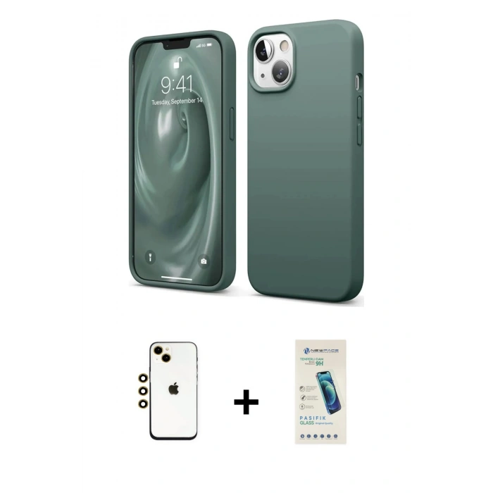 MARSİLYAN™- iPhone 14 Kılıf Kozmos Yansıma Özel Seri - Şeffaf Pasifik Cam Ekran Koruyucu + Shine Kamera Lens - GD