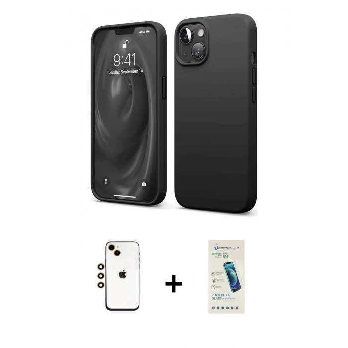 MARSİLYAN™- iPhone 14 Kılıf Kozmos Yansıma Özel Seri - Şeffaf Pasifik Cam Ekran Koruyucu + Shine Kamera Lens - GD