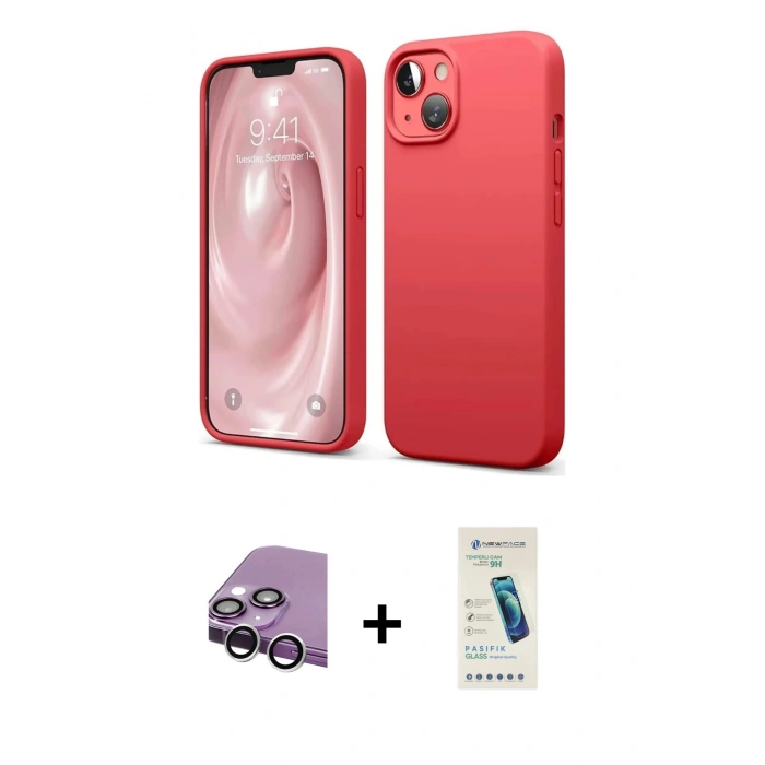 MARSİLYAN™- iPhone 14 Kılıf Kozmos Yansıma Özel Seri - Şeffaf Pasifik Cam Ekran Koruyucu + Gümüş Raze Metal Kamera Lens