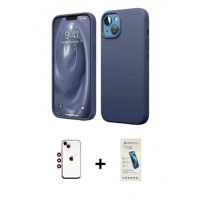 MARSİLYAN™- iPhone 14 Kılıf Kozmos Yansıma Özel Seri - Şeffaf Pasifik Cam Ekran Koruyucu + Shine Kamera Lens - KI