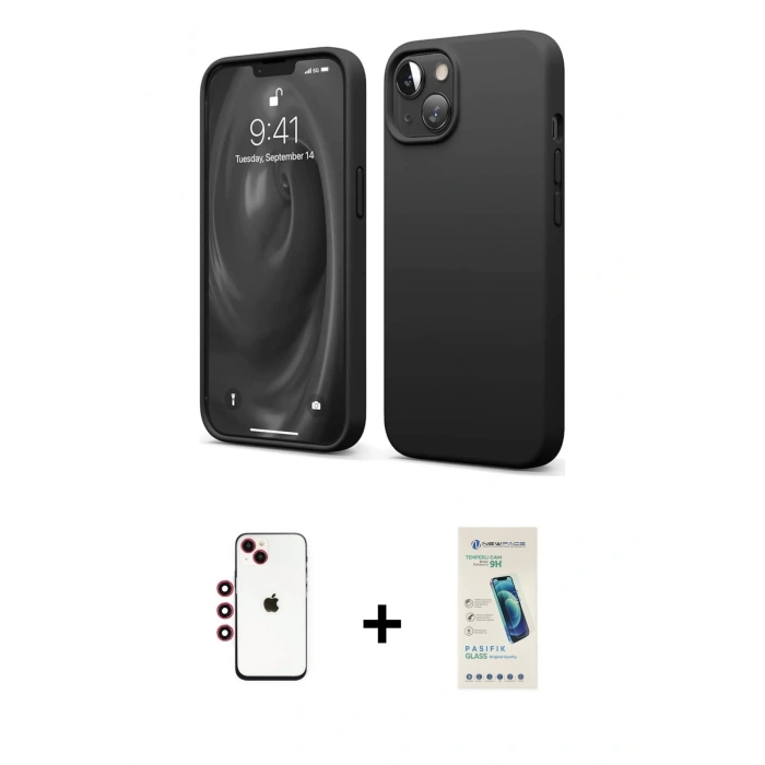 MARSİLYAN™- iPhone 14 Kılıf Kozmos Yansıma Özel Seri - Şeffaf Pasifik Cam Ekran Koruyucu + Shine Kamera Lens - KI