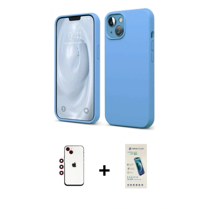 MARSİLYAN™- iPhone 14 Kılıf Kozmos Yansıma Özel Seri - Şeffaf Pasifik Cam Ekran Koruyucu + Shine Kamera Lens - KI