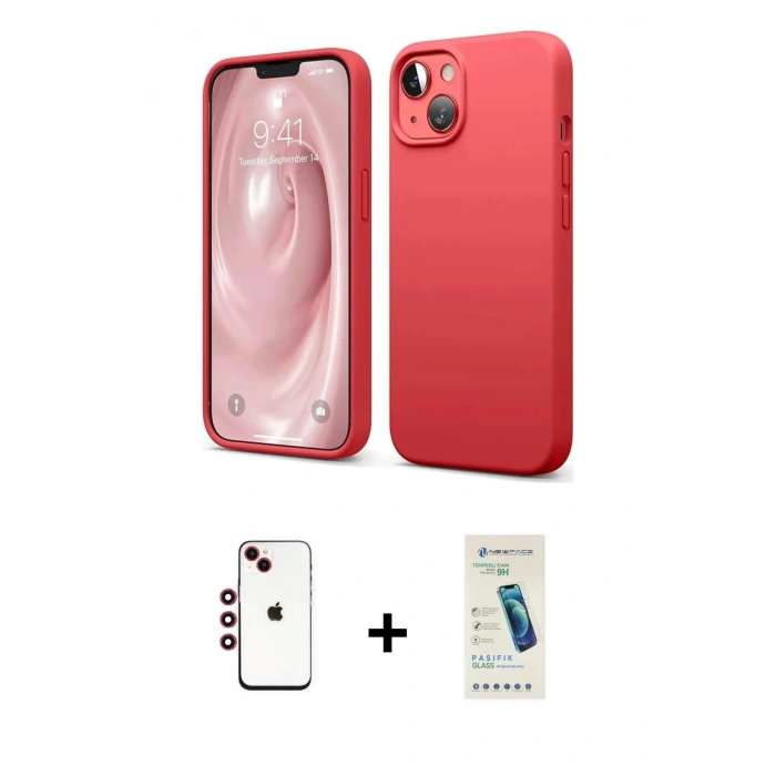 MARSİLYAN™- iPhone 14 Kılıf Kozmos Yansıma Özel Seri - Şeffaf Pasifik Cam Ekran Koruyucu + Shine Kamera Lens - KI