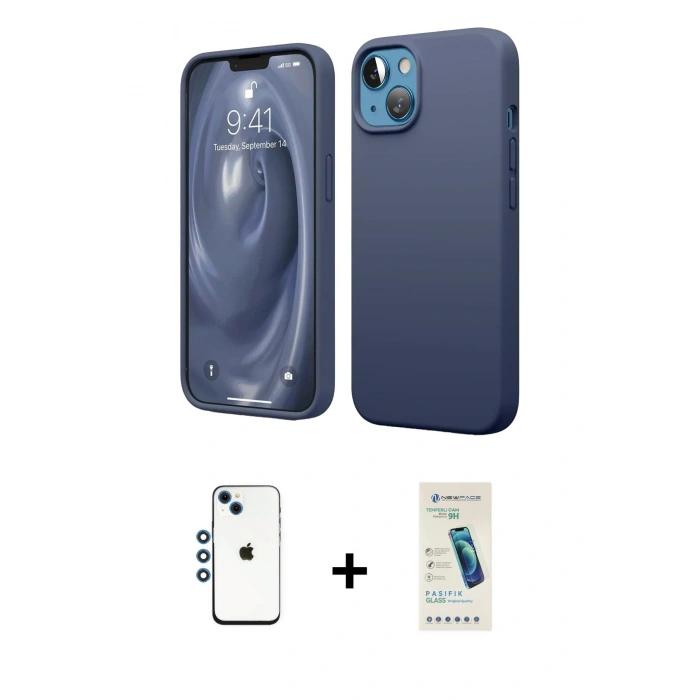 MARSİLYAN™- iPhone 14 Kılıf Kozmos Yansıma Özel Seri - Şeffaf Pasifik Cam Ekran Koruyucu + Shine Kamera Lens - MI