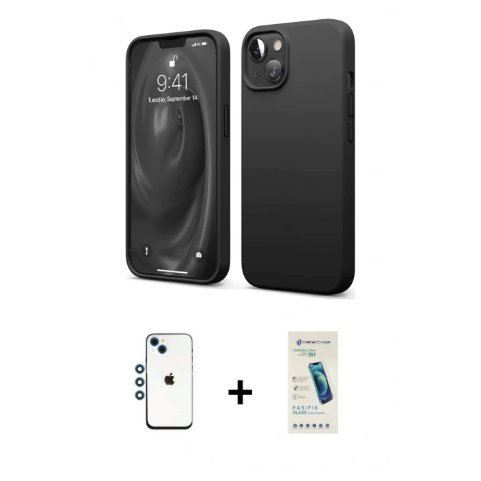 MARSİLYAN™- iPhone 14 Kılıf Kozmos Yansıma Özel Seri - Şeffaf Pasifik Cam Ekran Koruyucu + Shine Kamera Lens - MI