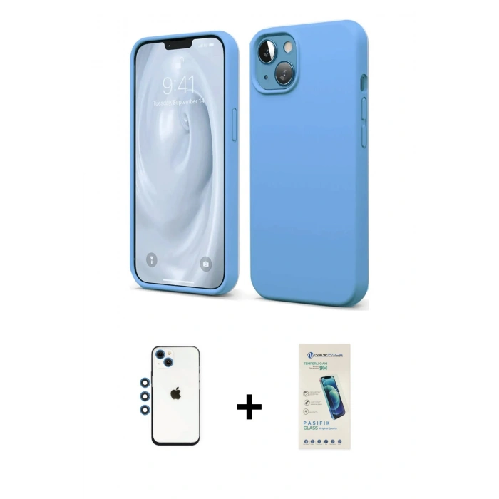 MARSİLYAN™- iPhone 14 Kılıf Kozmos Yansıma Özel Seri - Şeffaf Pasifik Cam Ekran Koruyucu + Shine Kamera Lens - MI