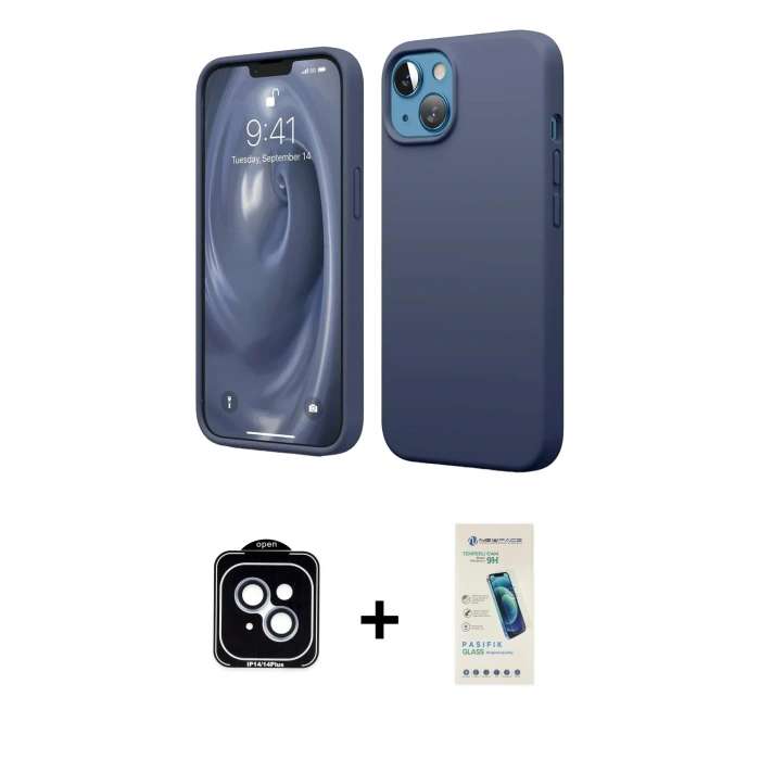 MARSİLYAN™- iPhone 14 Kılıf Kozmos Yansıma Özel Seri - Şeffaf Pasifik Cam Ekran Koruyucu + PVD Metal Kamera Lens - MI