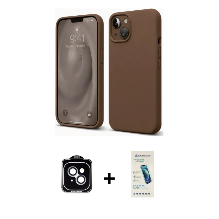 MARSİLYAN™- iPhone 14 Kılıf Kozmos Yansıma Özel Seri - Şeffaf Pasifik Cam Ekran Koruyucu + PVD Metal Kamera Lens - MI
