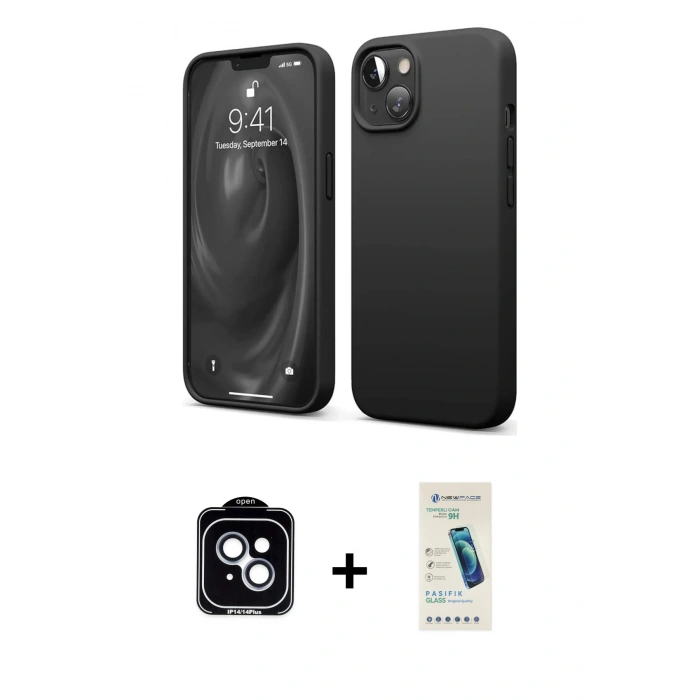 MARSİLYAN™- iPhone 14 Kılıf Kozmos Yansıma Özel Seri - Şeffaf Pasifik Cam Ekran Koruyucu + PVD Metal Kamera Lens - MI