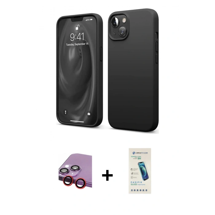 MARSİLYAN™- iPhone 14 Kılıf Kozmos Yansıma Özel Seri - Şeffaf Pasifik Cam Ekran Koruyucu + Raze Metal Kamera Lens - KI