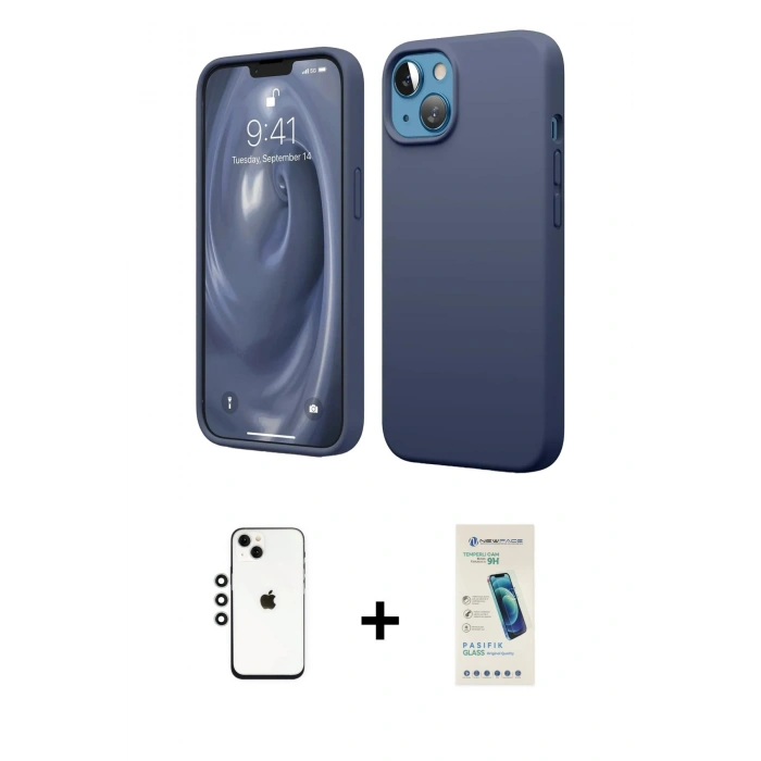MARSİLYAN™- iPhone 14 Kılıf Kozmos Yansıma Özel Seri - Şeffaf Pasifik Cam Ekran Koruyucu + Shine Kamera Lens - GS