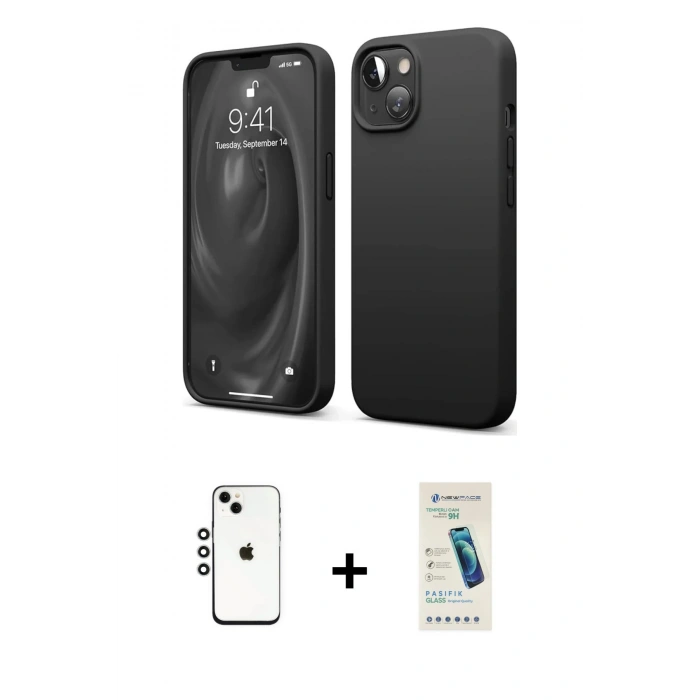 MARSİLYAN™- iPhone 14 Kılıf Kozmos Yansıma Özel Seri - Şeffaf Pasifik Cam Ekran Koruyucu + Shine Kamera Lens - GS