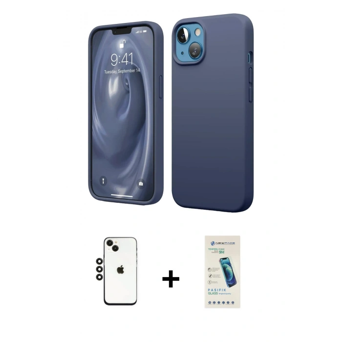 MARSİLYAN™- iPhone 14 Kılıf Kozmos Yansıma Özel Seri - Şeffaf Pasifik Cam Ekran Koruyucu + Shine Kamera Lens - SH