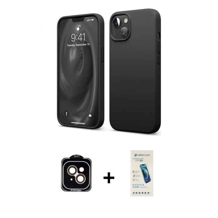 MARSİLYAN™- iPhone 14 Kılıf Kozmos Yansıma Özel Seri - Şeffaf Pasifik Cam Ekran Koruyucu + PVD Metal Kamera Lens - TU