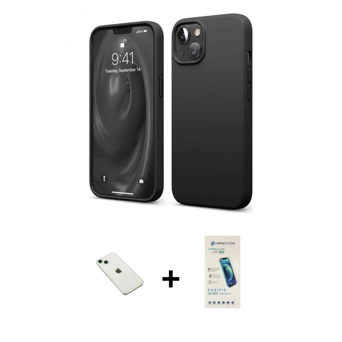 MARSİLYAN™- iPhone 14 Kılıf Kozmos Yansıma Özel Seri - Şeffaf Pasifik Cam Ekran Koruyucu + Diamond Kamera Lens - YL