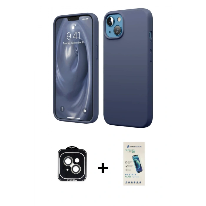 MARSİLYAN™- iPhone 14 Kılıf Kozmos Yansıma Özel Seri - Şeffaf Pasifik Cam Ekran Koruyucu + PVD Metal Kamera Lens - YL