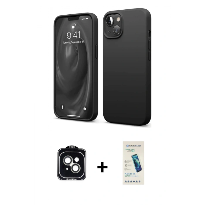 MARSİLYAN™- iPhone 14 Kılıf Kozmos Yansıma Özel Seri - Şeffaf Pasifik Cam Ekran Koruyucu + PVD Metal Kamera Lens - YL
