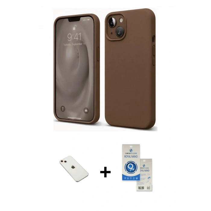 MARSİLYAN™- iPhone 14 Kılıf Kozmos Yansıma Özel Seri - Şeffaf Royal Nano Ekran Koruyucu + Diamond Kamera Lens - PE