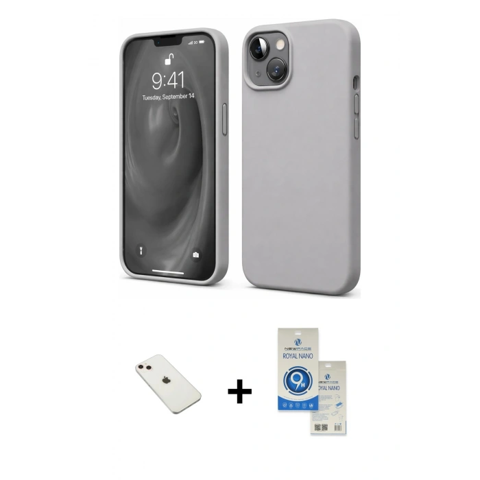 MARSİLYAN™- iPhone 14 Kılıf Kozmos Yansıma Özel Seri - Şeffaf Royal Nano Ekran Koruyucu + Diamond Kamera Lens - PE