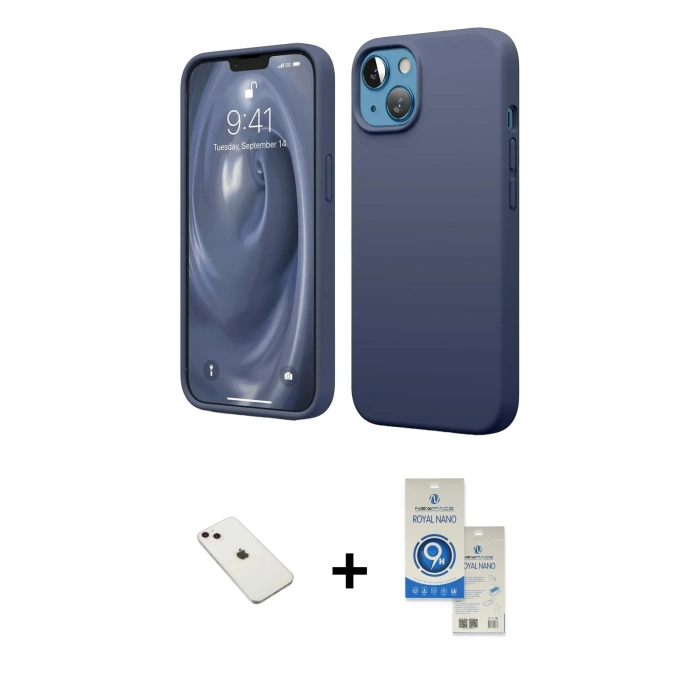 MARSİLYAN™- iPhone 14 Kılıf Kozmos Yansıma Özel Seri - Şeffaf Royal Nano Ekran Koruyucu + Diamond Kamera Lens - PE