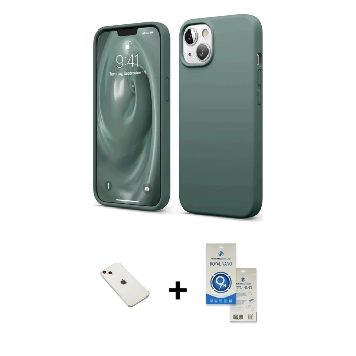 MARSİLYAN™- iPhone 14 Kılıf Kozmos Yansıma Özel Seri - Şeffaf Royal Nano Ekran Koruyucu + Diamond Kamera Lens - PE