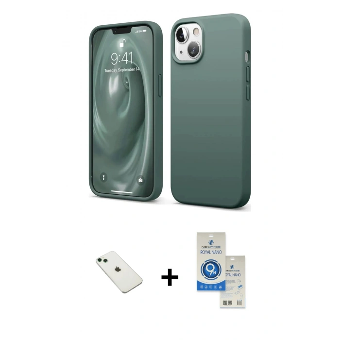 MARSİLYAN™- iPhone 14 Kılıf Kozmos Yansıma Özel Seri - Şeffaf Royal Nano Ekran Koruyucu + Diamond Kamera Lens - YL