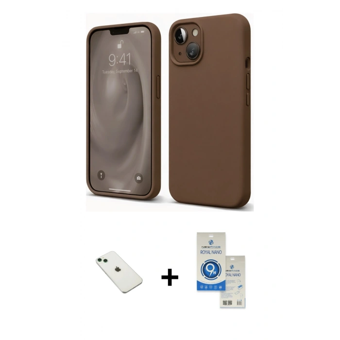 MARSİLYAN™- iPhone 14 Kılıf Kozmos Yansıma Özel Seri - Şeffaf Royal Nano Ekran Koruyucu + Diamond Kamera Lens - YL