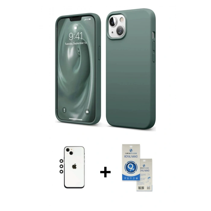 MARSİLYAN™- iPhone 14 Kılıf Kozmos Yansıma Özel Seri - Şeffaf Royal Nano Ekran Koruyucu + Shine Kamera Lens - GS