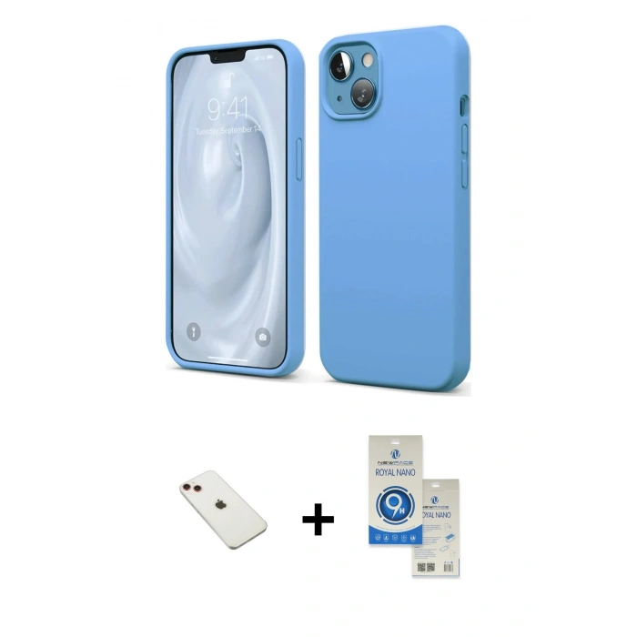 MARSİLYAN™- iPhone 14 Kılıf Kozmos Yansıma Özel Seri - Şeffaf Royal Nano Ekran Koruyucu + Diamond Kamera Lens - KI