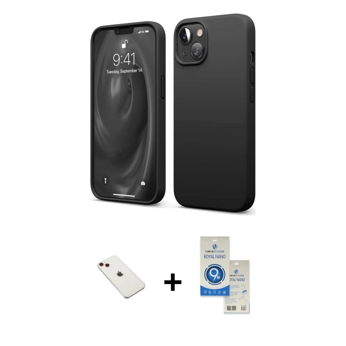 MARSİLYAN™- iPhone 14 Kılıf Kozmos Yansıma Özel Seri - Şeffaf Royal Nano Ekran Koruyucu + Diamond Kamera Lens - KI