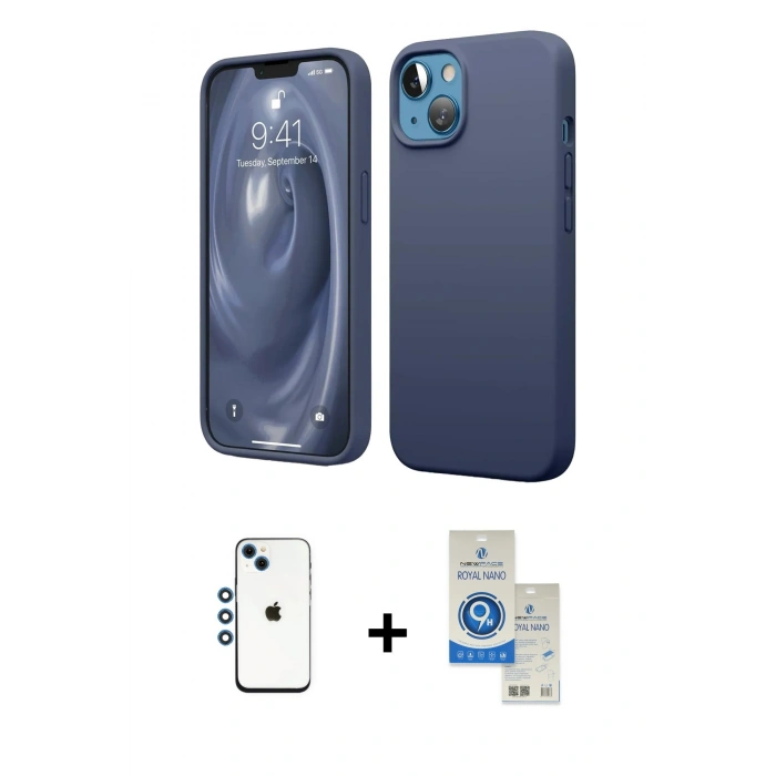MARSİLYAN™- iPhone 14 Kılıf Kozmos Yansıma Özel Seri - Şeffaf Royal Nano Ekran Koruyucu + Shine Kamera Lens - MI