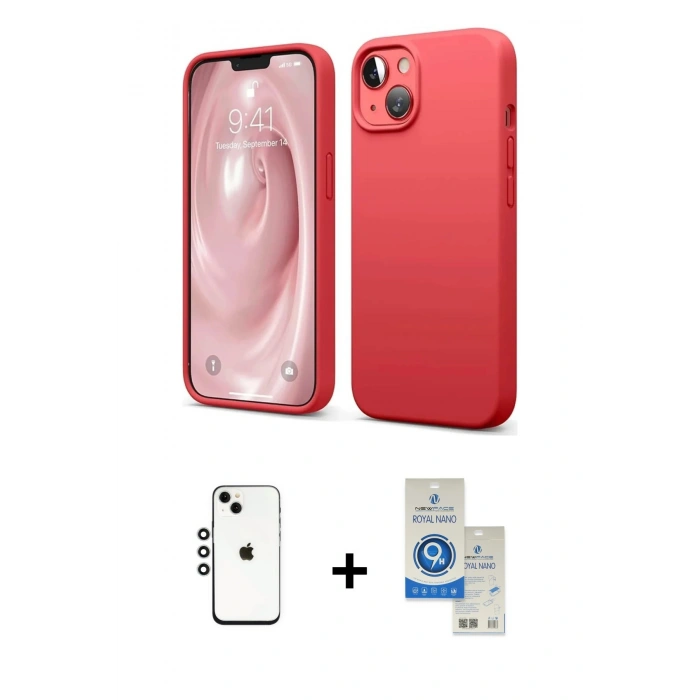 MARSİLYAN™- iPhone 14 Kılıf Kozmos Yansıma Özel Seri - Şeffaf Royal Nano Ekran Koruyucu + Shine Kamera Lens - GS