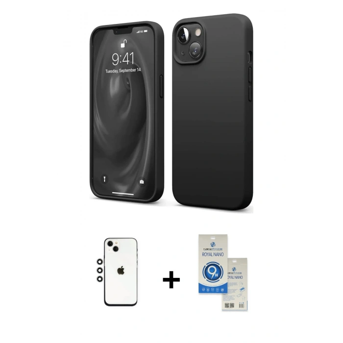 MARSİLYAN™- iPhone 14 Kılıf Kozmos Yansıma Özel Seri - Şeffaf Royal Nano Ekran Koruyucu + Shine Kamera Lens - GS