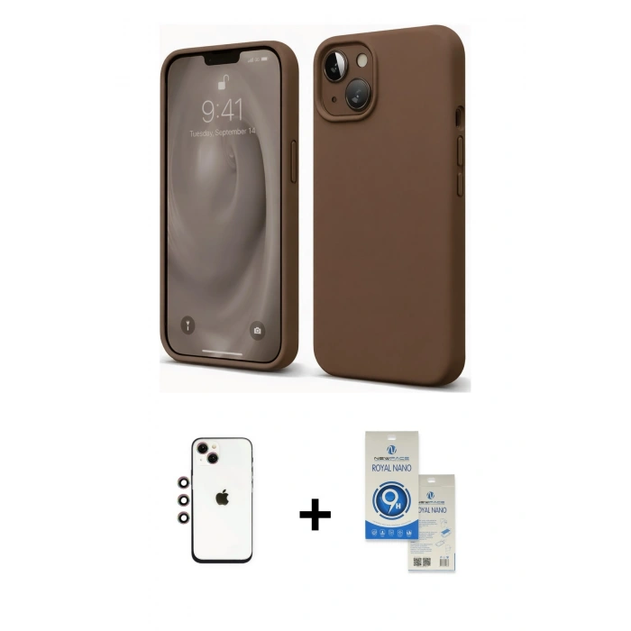 MARSİLYAN™- iPhone 14 Kılıf Kozmos Yansıma Özel Seri - Şeffaf Royal Nano Ekran Koruyucu + Shine Kamera Lens - GI
