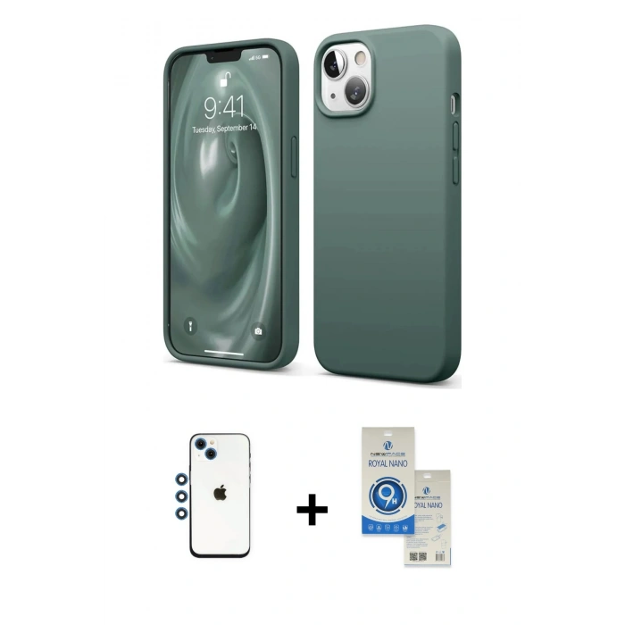 MARSİLYAN™- iPhone 14 Kılıf Kozmos Yansıma Özel Seri - Şeffaf Royal Nano Ekran Koruyucu + Shine Kamera Lens - MI
