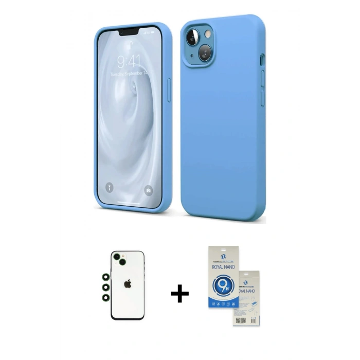 MARSİLYAN™- iPhone 14 Kılıf Kozmos Yansıma Özel Seri - Şeffaf Royal Nano Ekran Koruyucu + Shine Kamera Lens - YL