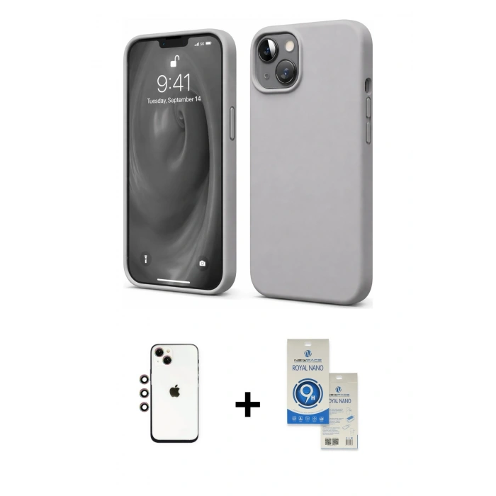 MARSİLYAN™- iPhone 14 Kılıf Kozmos Yansıma Özel Seri - Şeffaf Royal Nano Ekran Koruyucu + Shine Kamera Lens - GI