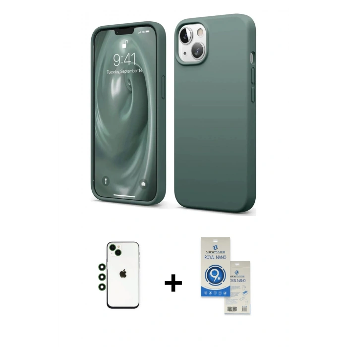 MARSİLYAN™- iPhone 14 Kılıf Kozmos Yansıma Özel Seri - Şeffaf Royal Nano Ekran Koruyucu + Shine Kamera Lens - YL