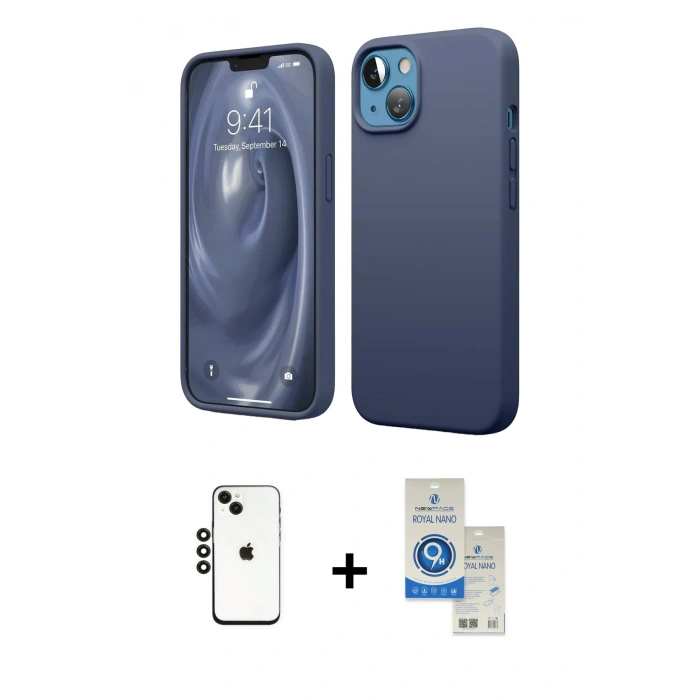 MARSİLYAN™- iPhone 14 Kılıf Kozmos Yansıma Özel Seri - Şeffaf Royal Nano Ekran Koruyucu + Shine Kamera Lens - SH